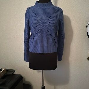 Cozy Blue Faux Corset Back Mockneck Sweater NWOT
